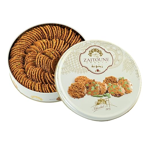 Galletas Zaitoune Barazek  18 onzas  Lujosas galletas crujientes de sésamo y pistacho hechas a mano en Turquía  Hermosa lata de regalo reutilizable