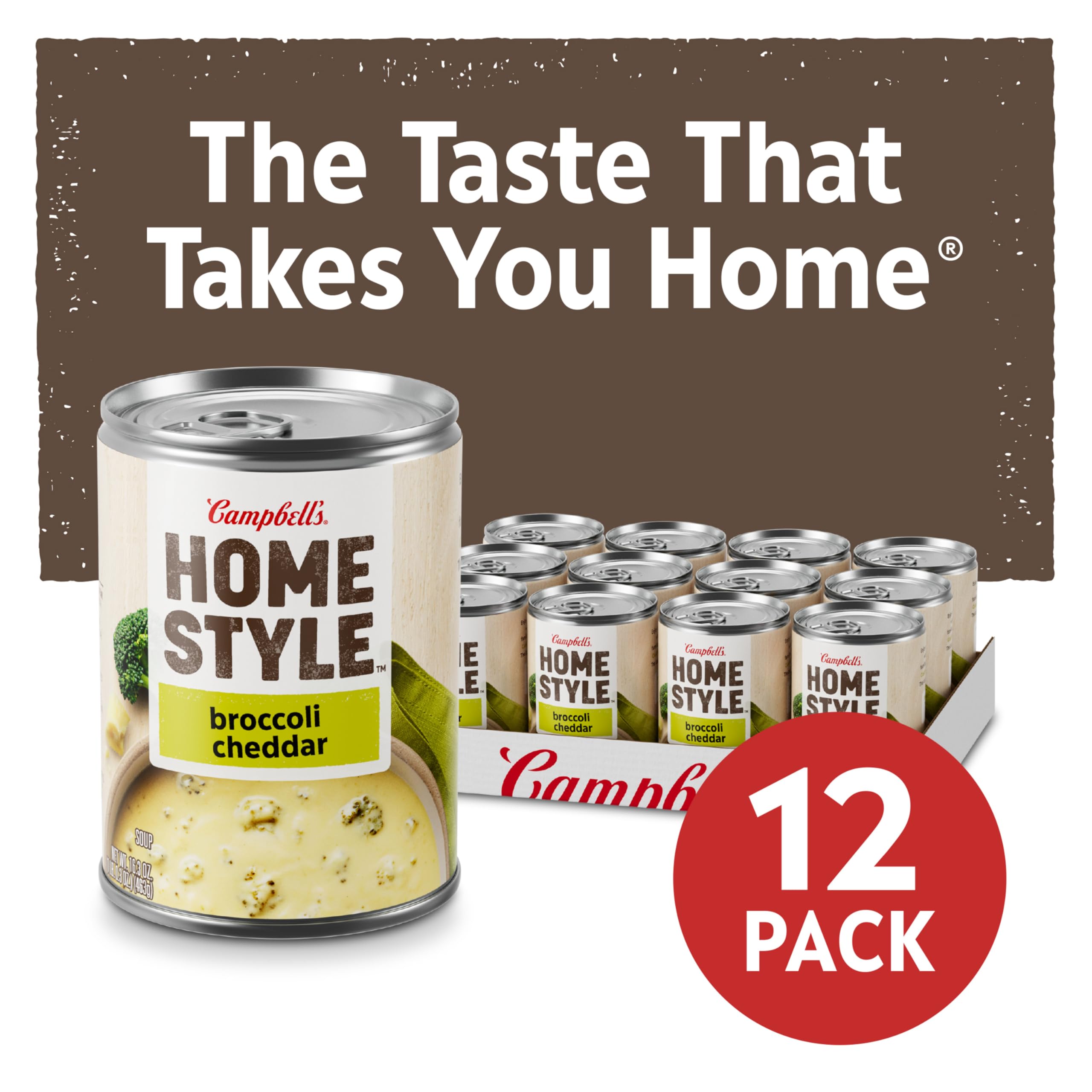 Campbell’s Homestyle Broccoli Cheddar Soup, 16.3 oz Can (12 Pack)