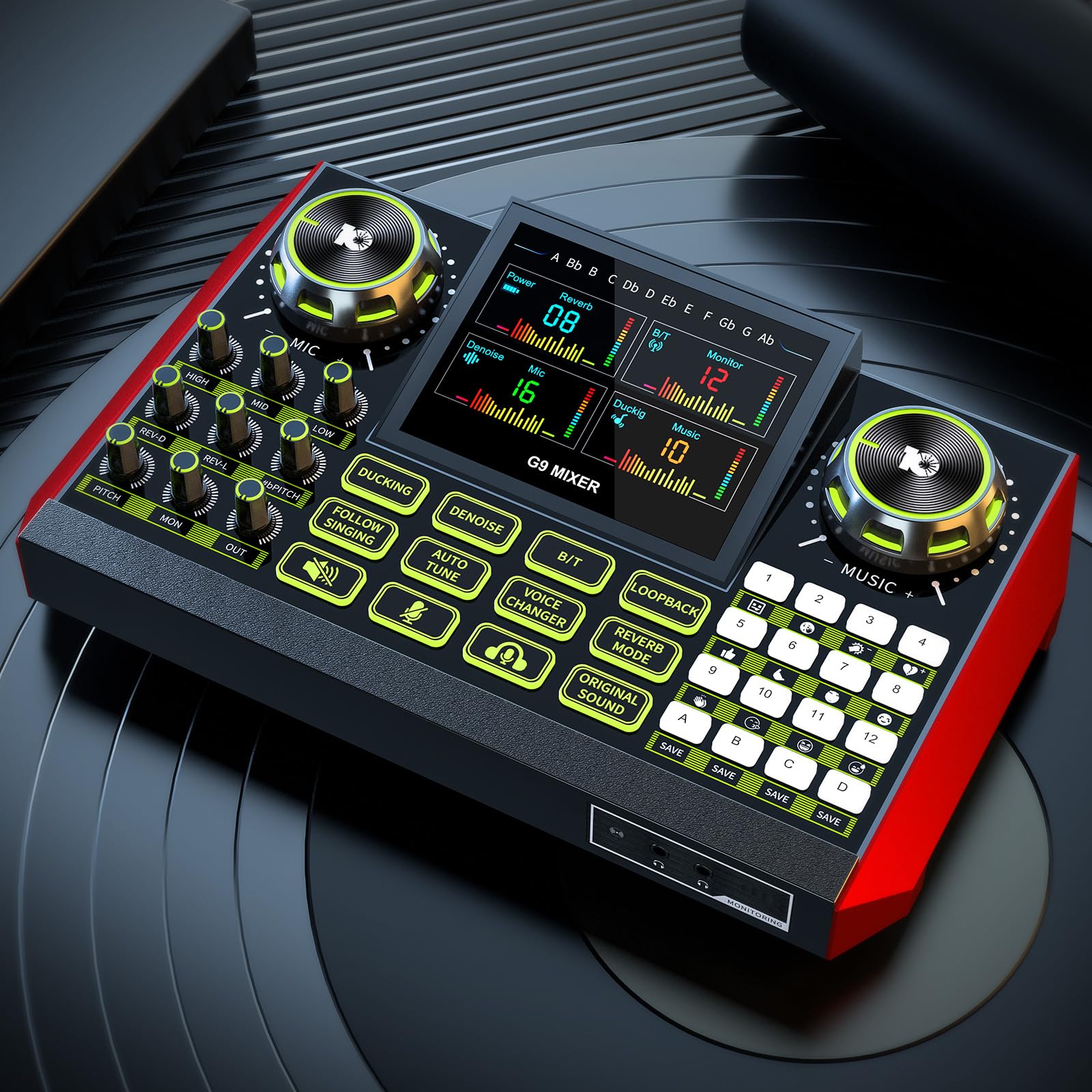 Audio Mixer, Sound Board for Pc/Phone Live Streaming Singing Gaming, Sound Mixer for 3.5/6.35mm Dynamic Microphone, Live Sound Card with DJ Mixer Effects &amp; Voice Changer, Denoise, One Click Mute