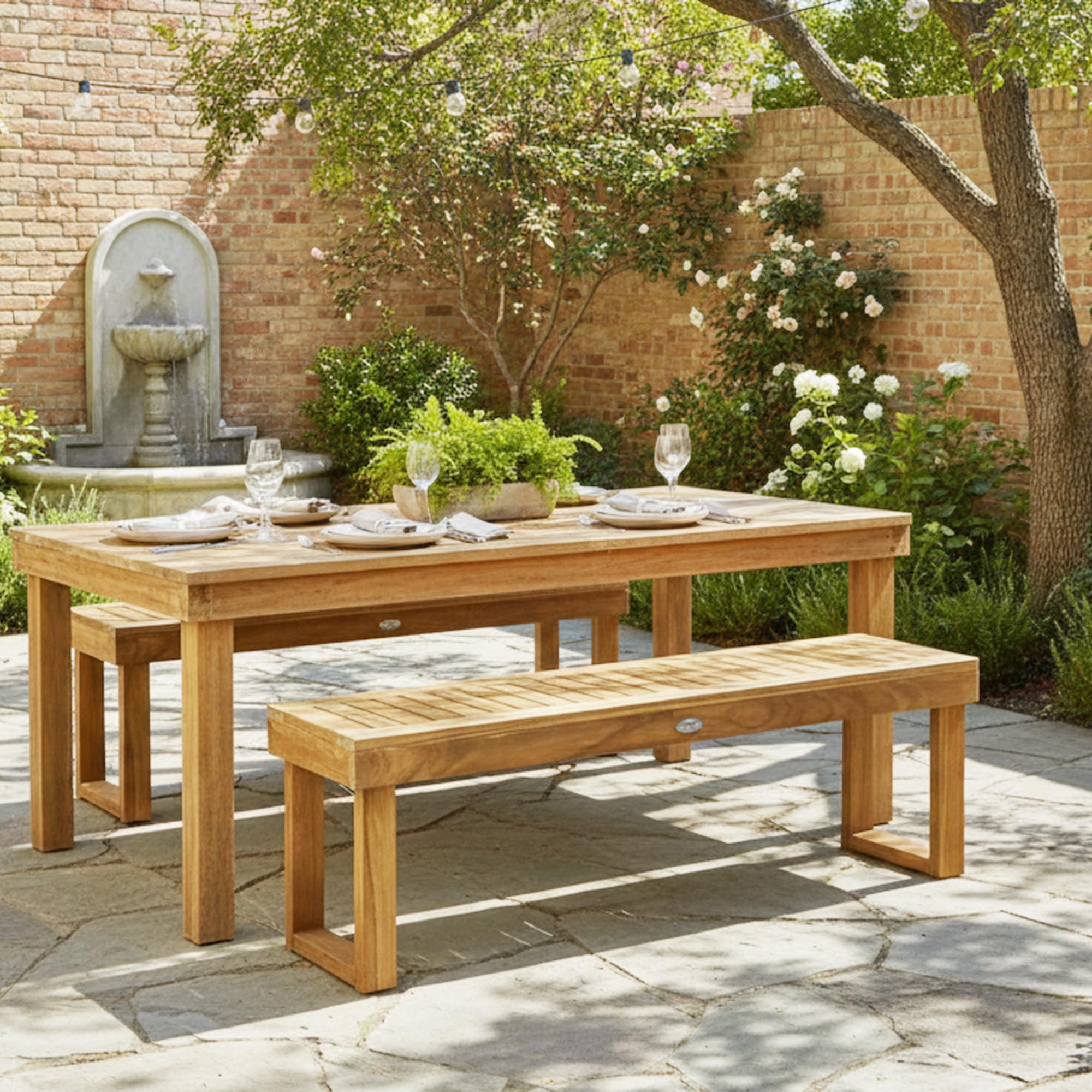 Tangkula 52" Acacia Wood Outdoor Bench, Wood Patio Dining Bench with Slatted Seat, Wooden Backless Garden Bench for Outdoors & Indoors, Outside Bench for Entryway, Deck, Poolside, Yard & Porch
