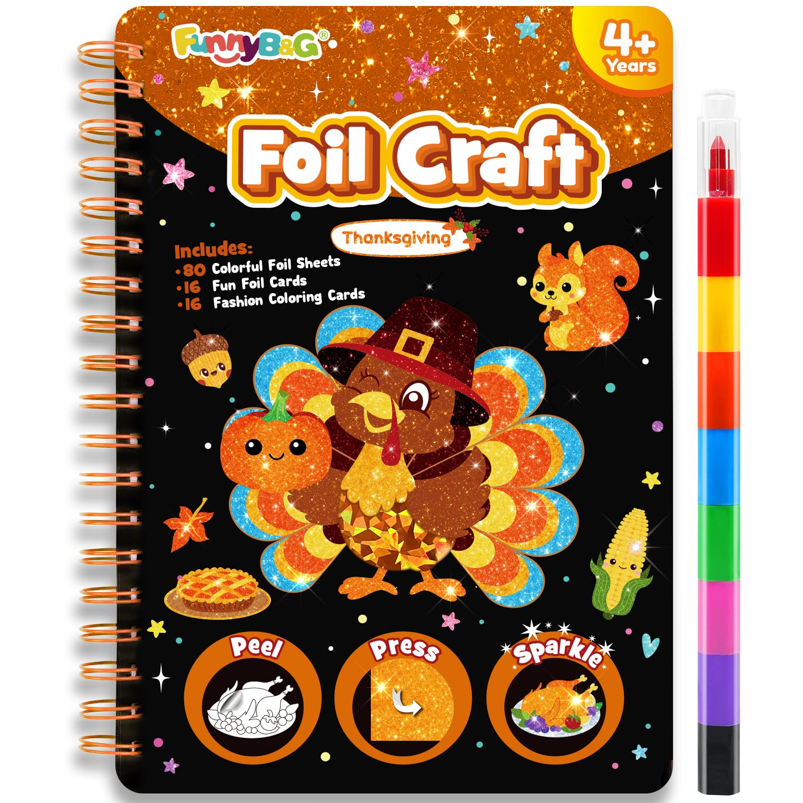 FUNNYB&amp;G Foil Art Craft Kit for Kids, Thankgiving Crafts Gift Toy for Kids