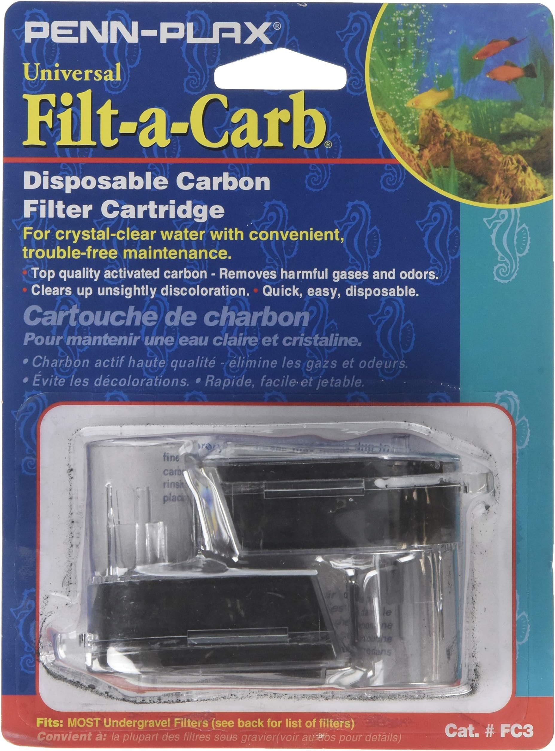 Penn-Plax Filt-a-Carb Replacement Activated Carbon Media Cartridges (2 Pack) – Universal Fit for Most Undergravel Filters – Provides Chemical Filtration (FC3)