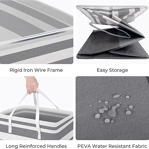 Miniatura 5 de Cesta grande para la ropa sucia, 75 L, impermeable, independiente, cesta de ropa alta plegable con asas extendidas para ropa, juguetes en el