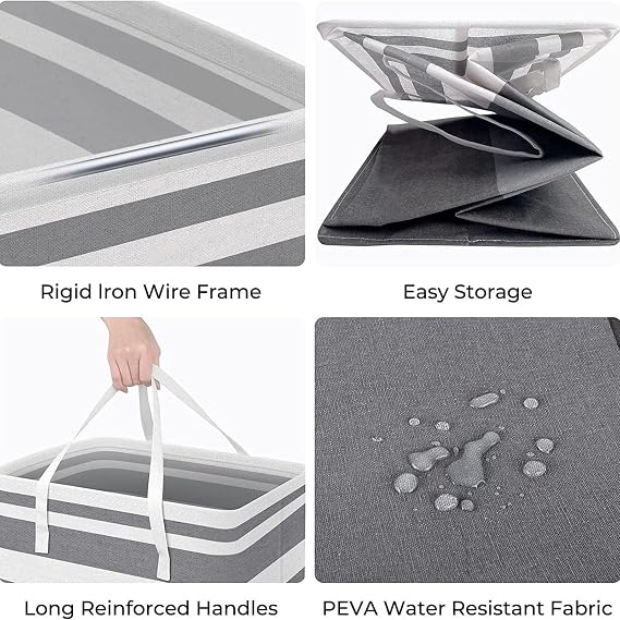 Long Storage Bins 1 PCS Freestanding Laundry Hamper Collapsible Tall Clothes Hamper with Extended Handles for Clothes Toys in The Dorm and Family