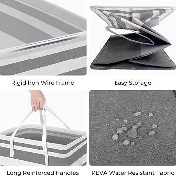 Long Storage Bins 1 PCS Freestanding Laundry Hamper Collapsible Tall Clothes Hamper with Extended Handles for Clothes Toys in The Dorm and Family