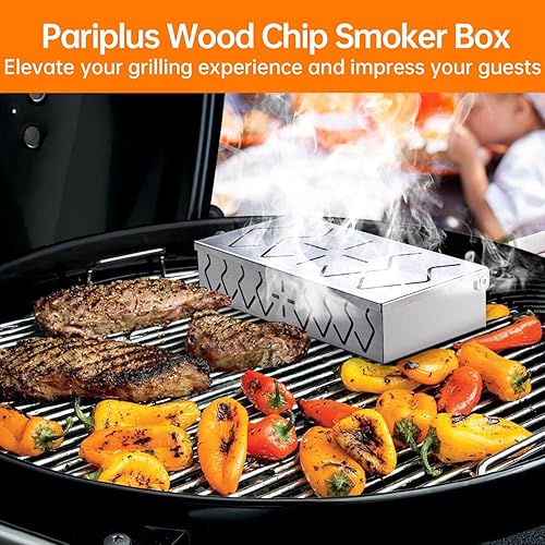 Miniatura 4 de Caja ahumadora para parrilla de gas, paquete de 2 cajas de astillas de madera de acero inoxidable con tapas con bisagras, caja de humo para