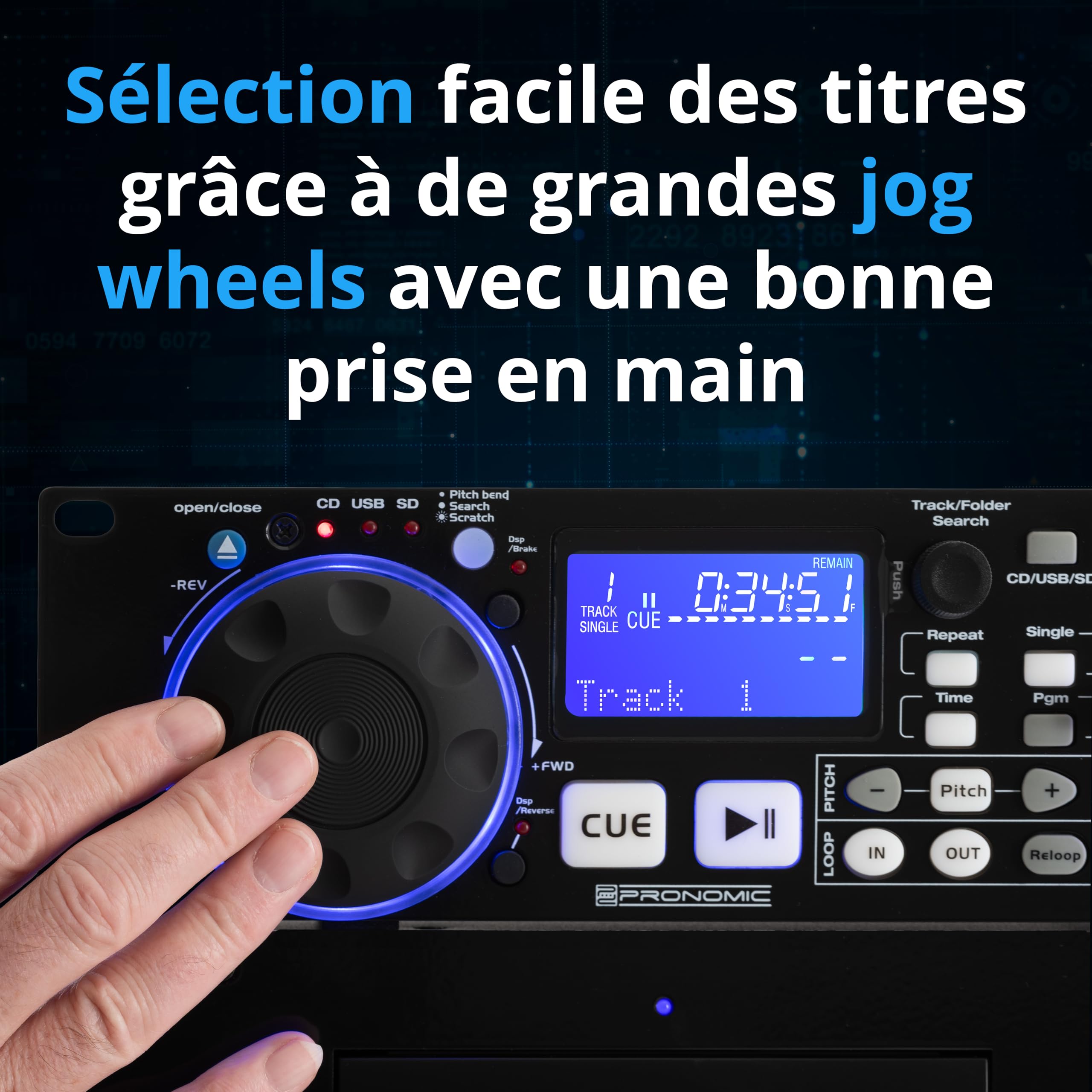 Pronomic CDJ-230 Double Lecteur CD DJ - Lecteur CD MP3 2 canaux avec contrôleur séparé, USB et SD, Pitch Bender, Effets DSP, Seamless Loop, Format Rack 19 Pouces, Noir
