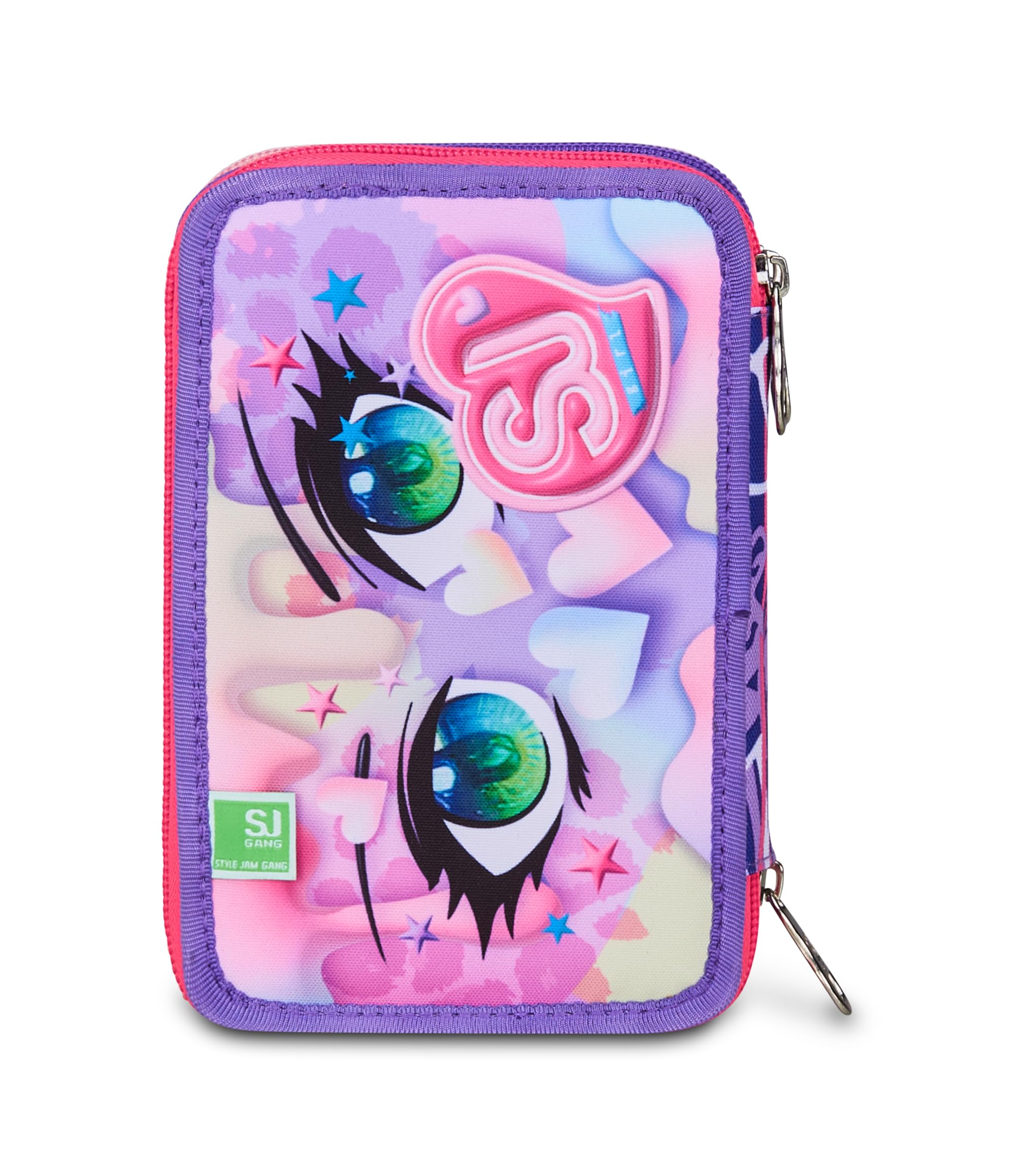 SJ GANG STYLE JAM GANG Astuccio Scuola 3 Zip, Rosa, Portapenne Triplo Scomparto Completo Di Penne, Matite, Colori, Accessori Zaino, Scuole Elementari, Bambina