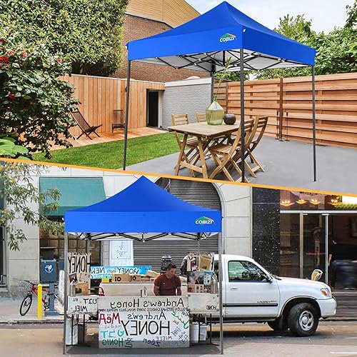 Miniatura 8 de COBIZI Toldo desplegable de 6.6 x 6.6 pies sin pared lateral, toldo resistente UPF 50+ para todas las estaciones, resistente al viento e