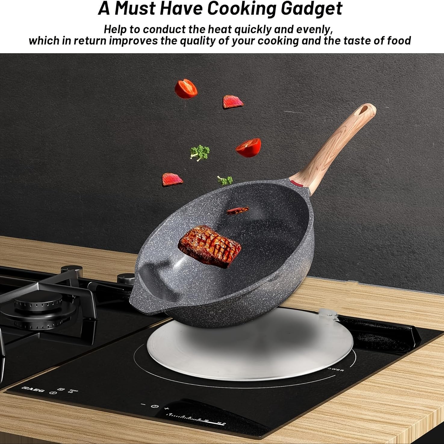 Stainless Steel Induction Diffuser Plate, Heat Diffuser Adapter Plate, Removable Handle Coffee Milk Cookware Induction Hob Heat Cooking Diffuser for Gas Electric Cooker(22cm)