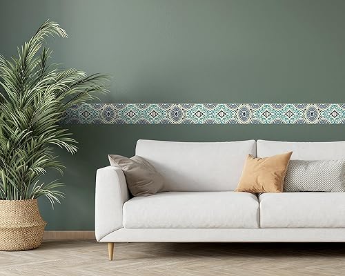 Vista 134 de FLFK Calcomanías de pared para despegar y pegar, para habitación de los niños, calcomanías de peces bajo el mar, 4 x 240 pulgadas (azul)