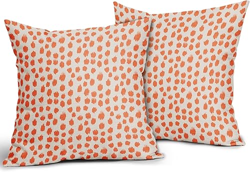 Miniatura 2 de Fundas de Almohada Crema Naranja 16x16 Juego de 2 Diseño Boho Lunares Almohadas Decorativas Estampado Moderno de Pinceladas Funda de Almohada