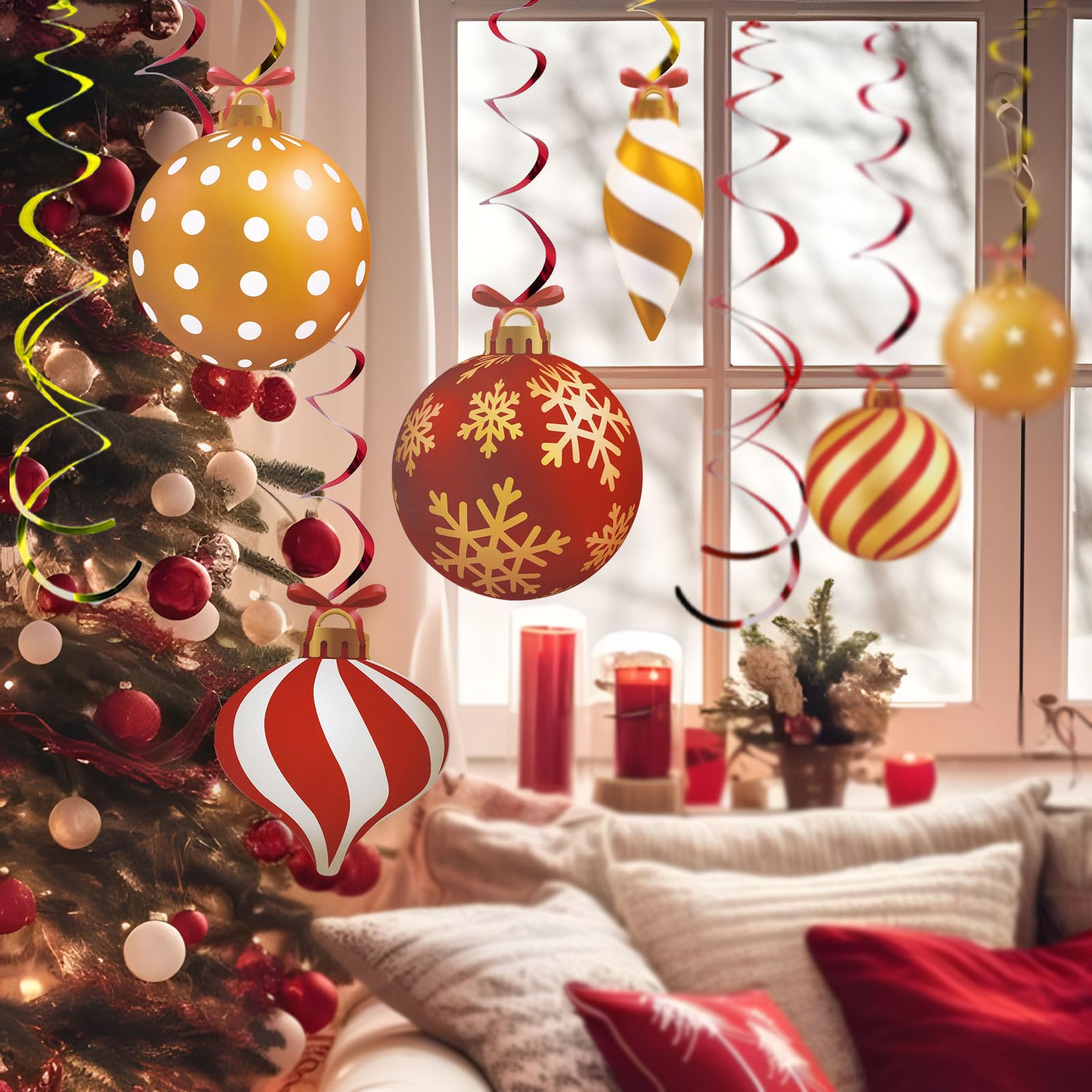 Bannière Noël 51 Pièces – Guirlande 'Merry Christmas' + Tourbillons + Cloches & Rennes, Décoration Suspendue Festive