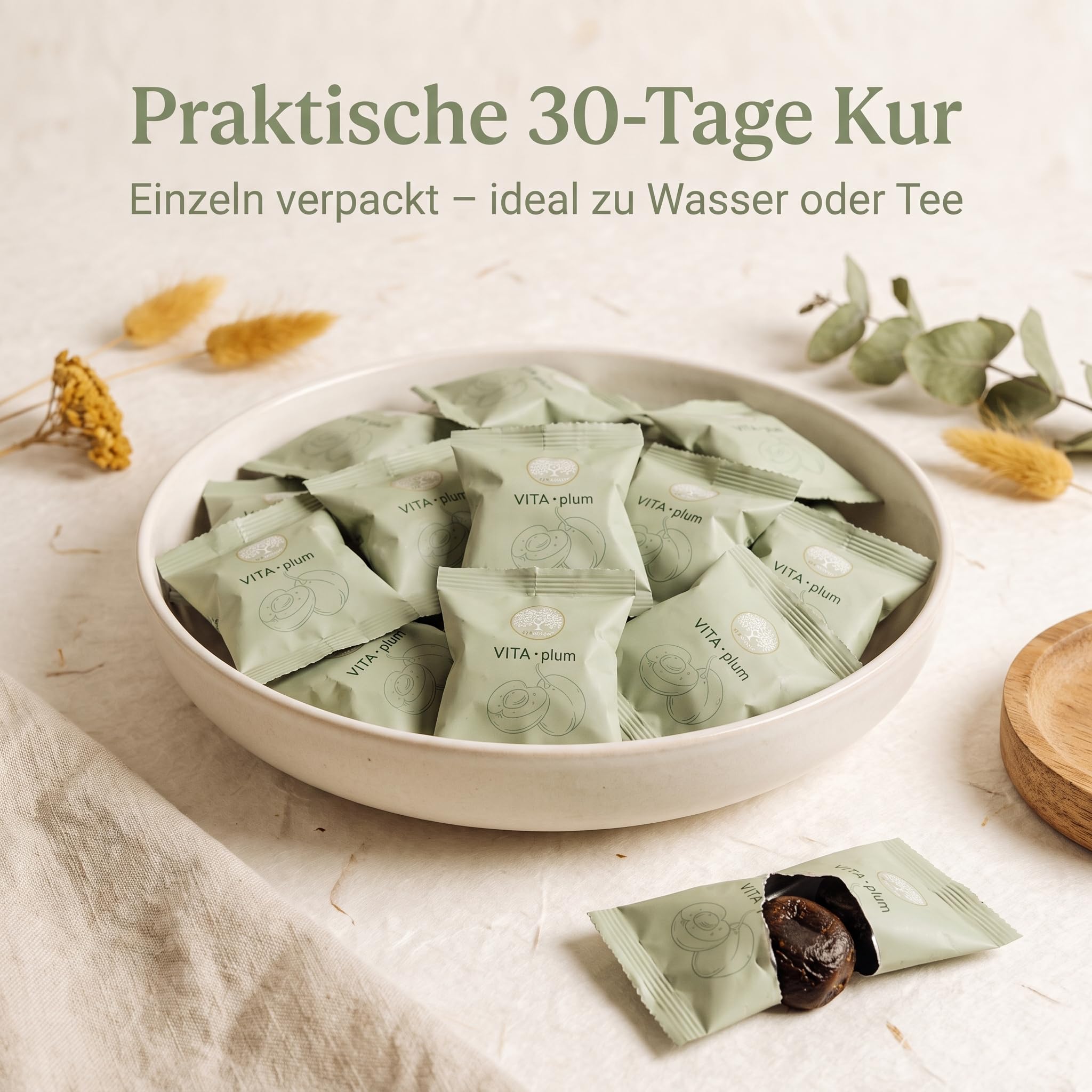 VITA PLUM fermentierte grüne Pflaume (30-Tage Kur) - Japanische Aprikose | Handverlesen · einzeln verpackt · Prunus mume · fruchtig-säuerliches Aroma
