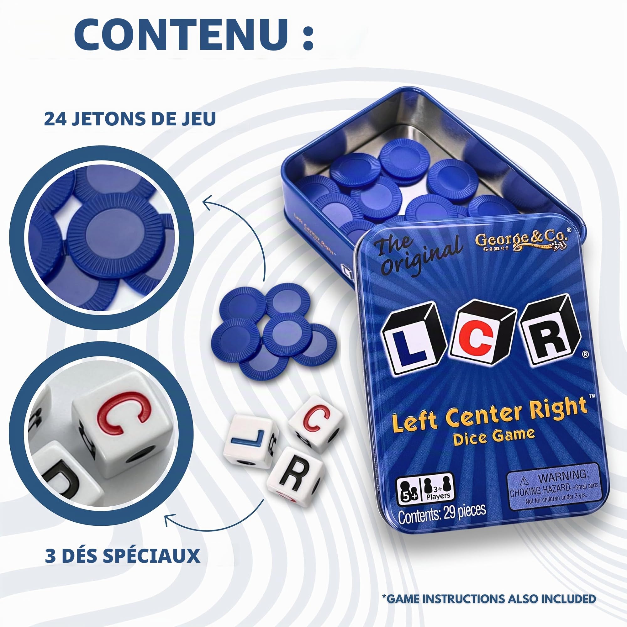 Jeu De Dés Left Center Right – 4 Dés Et 50 Jetons Colorés – Accessoire De Soirée Pour Toute La Famille