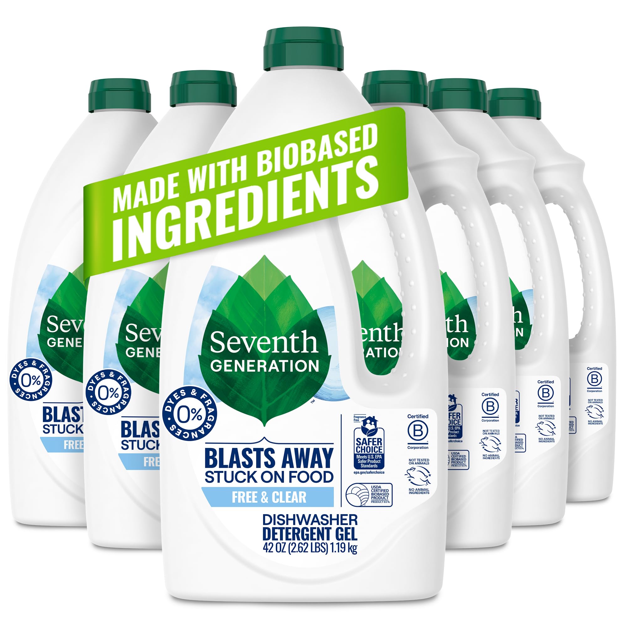 Seventh Generation Automatic Dishwasher Gel, 42-ounce Bottles, Pack of 6, Packaging May Vary, 6, 6