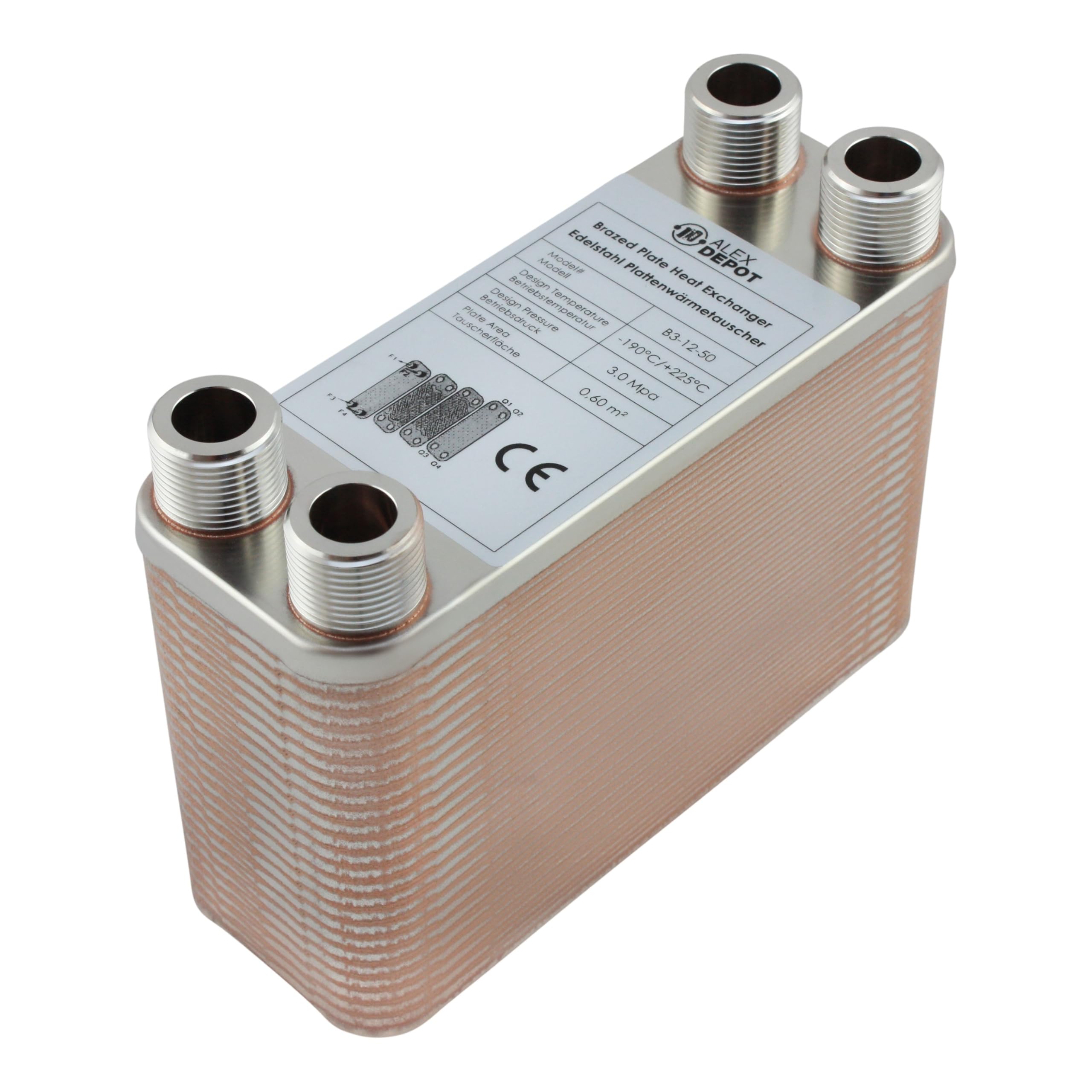 Intercambiador de placa de acero inoxidable B3-12-50 con conector de 4 x 3/4 pulgadas. Calefacción solar de 90 kW (PWT)