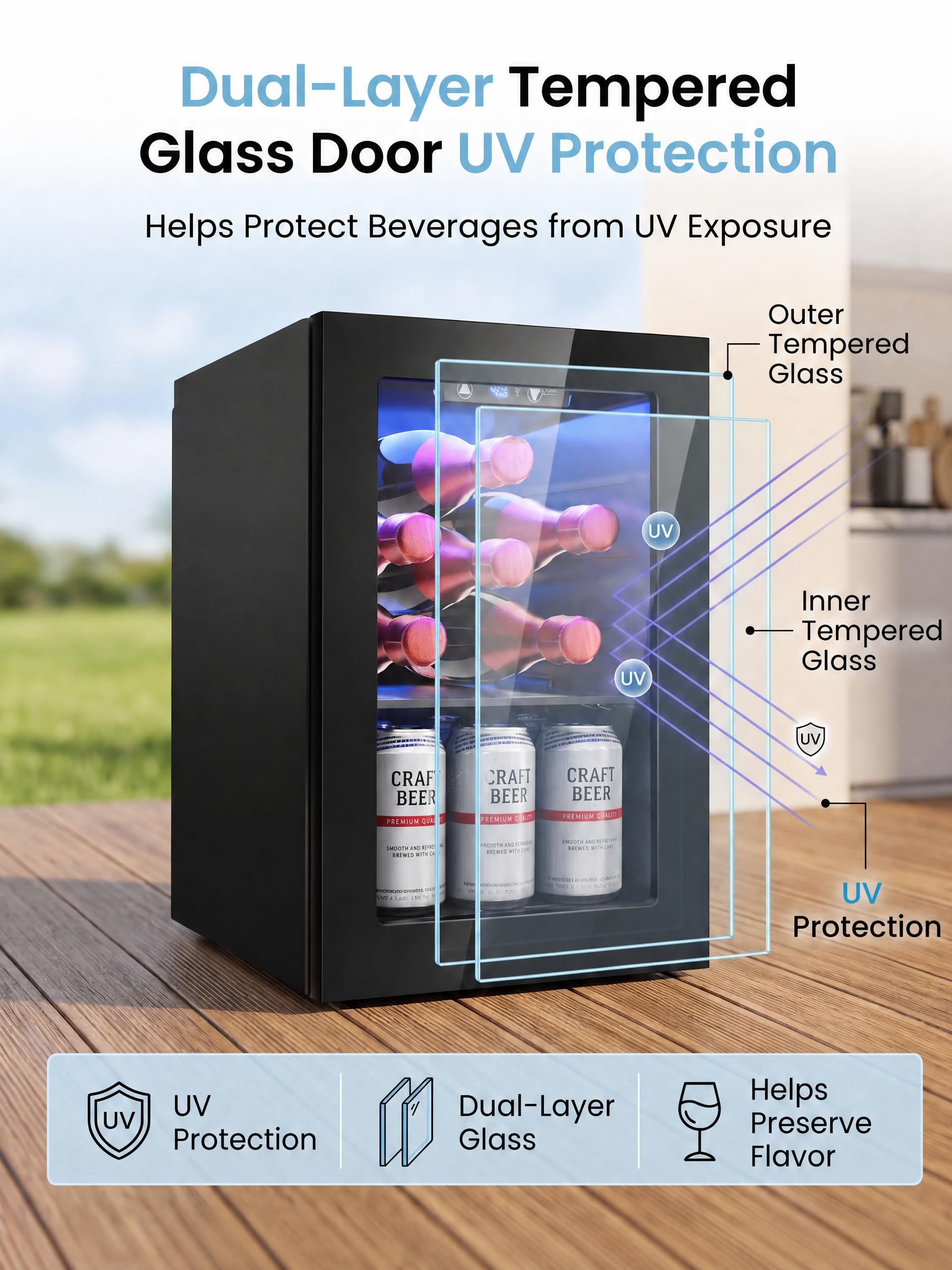 Frigorifero compatto per 6 bottiglie e 6 lattine, mini frigorifero autoportante con controllo della temperatura per birra vino piccolo frigorifero sotto ripiano regolabile