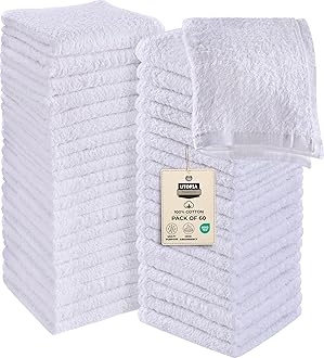 Utopia Towels 60 Pack Cotton Washcloths Set, 100% Ring Spun Cotton, Premium Flannel Face Cloths, Highly Absorbent and Soft Feel Fingertip Towels, White