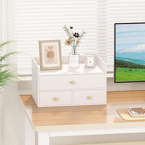 Miniatura 4 de Organizador de escritorio de bambú con cajones, cajones de almacenamiento de escritorio de madera para facturas, suministros de oficina, utensilios