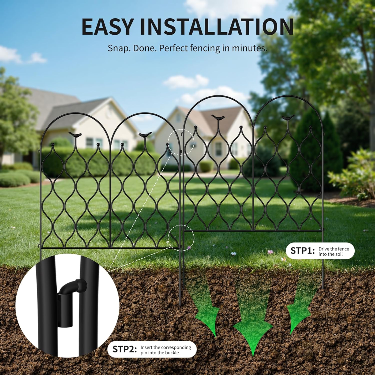 32 in (H) x 118 in (L) Decorative Metal Garden Fence, Dog Fence Outdoor for Yard, No Dig Pet Fence Outdoor, Rust-Resistant Pet Fence Panels, Arched Design Animal Barrier for Yard & Patio (5 Panels)