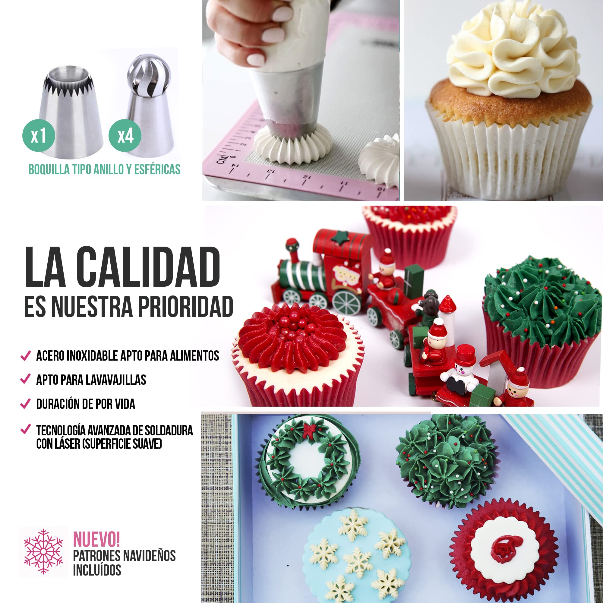 Boquillas Rusas de Repostería - Set Decoración de Cupcakes y Tartas (92pcs): 65 Boquillas + 20 Mangas Pasteleras Desechables + Bolsa Silicona Reutilizable + 4 Adaptadores + Accesorios