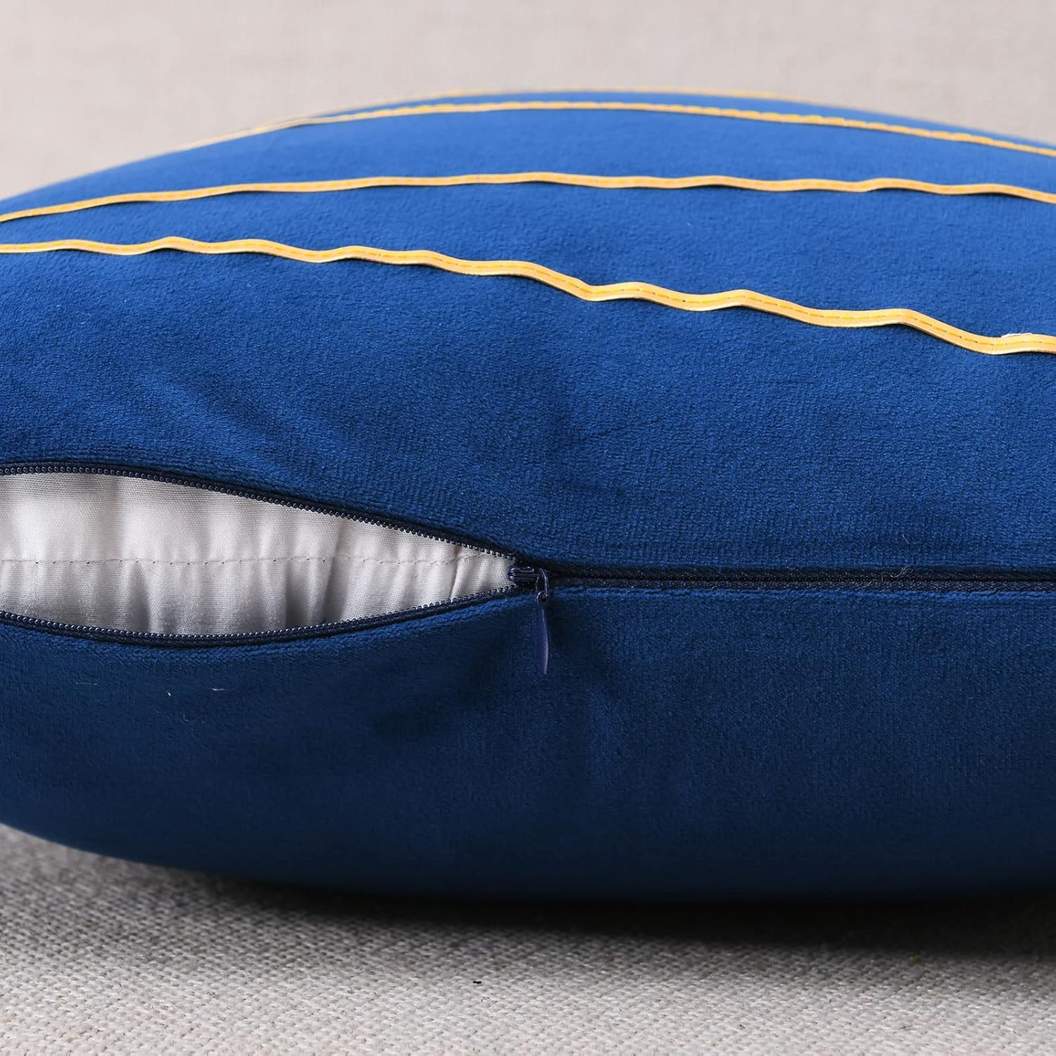 WACOMECO Soft Throw Pillow Covers - Pack of 2 Velvet Decorative Cushion Covers Cases for Sofa Bedroom Livingroom Car, 20" x 20", Navy Blue and Gold