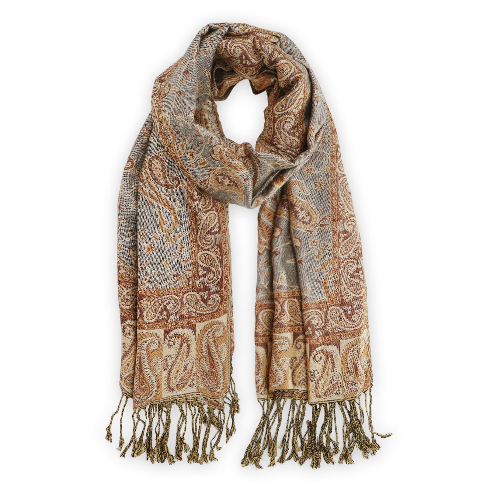CiormisTwo Tone Silky Paisley Pashmina Shawl Scarf,Soft Women's Rave Jacquard Pashminas Wrap Scarves