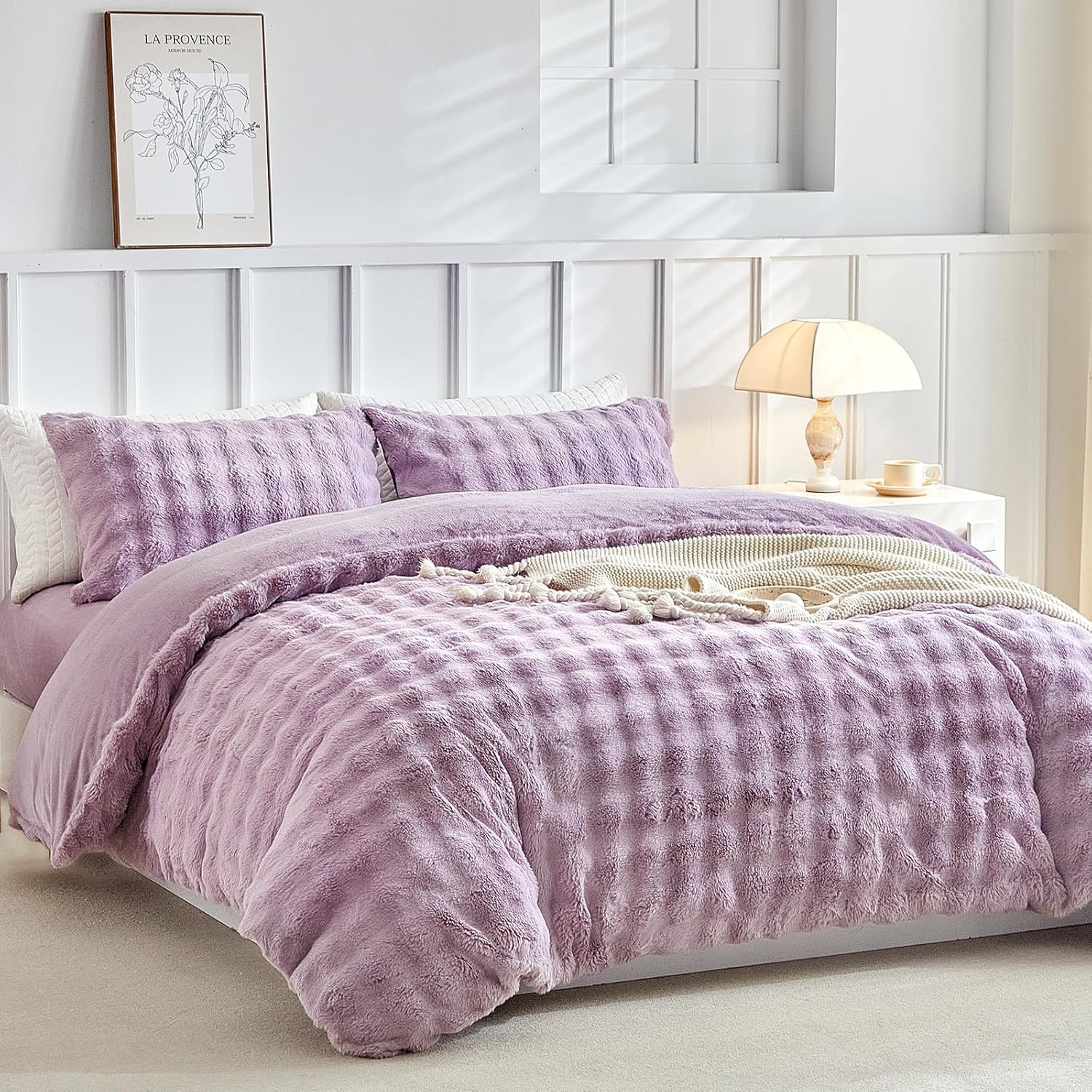 Tokokimo Fluffy Duvet Cover Set Queen Size, Faux Fur Duvet Cover Set Soft Reversible Bedding Set, Purple Comforter Cover with 2 Pillow Cases, All Season Fuzzy Comforter Cover Set - Image 2