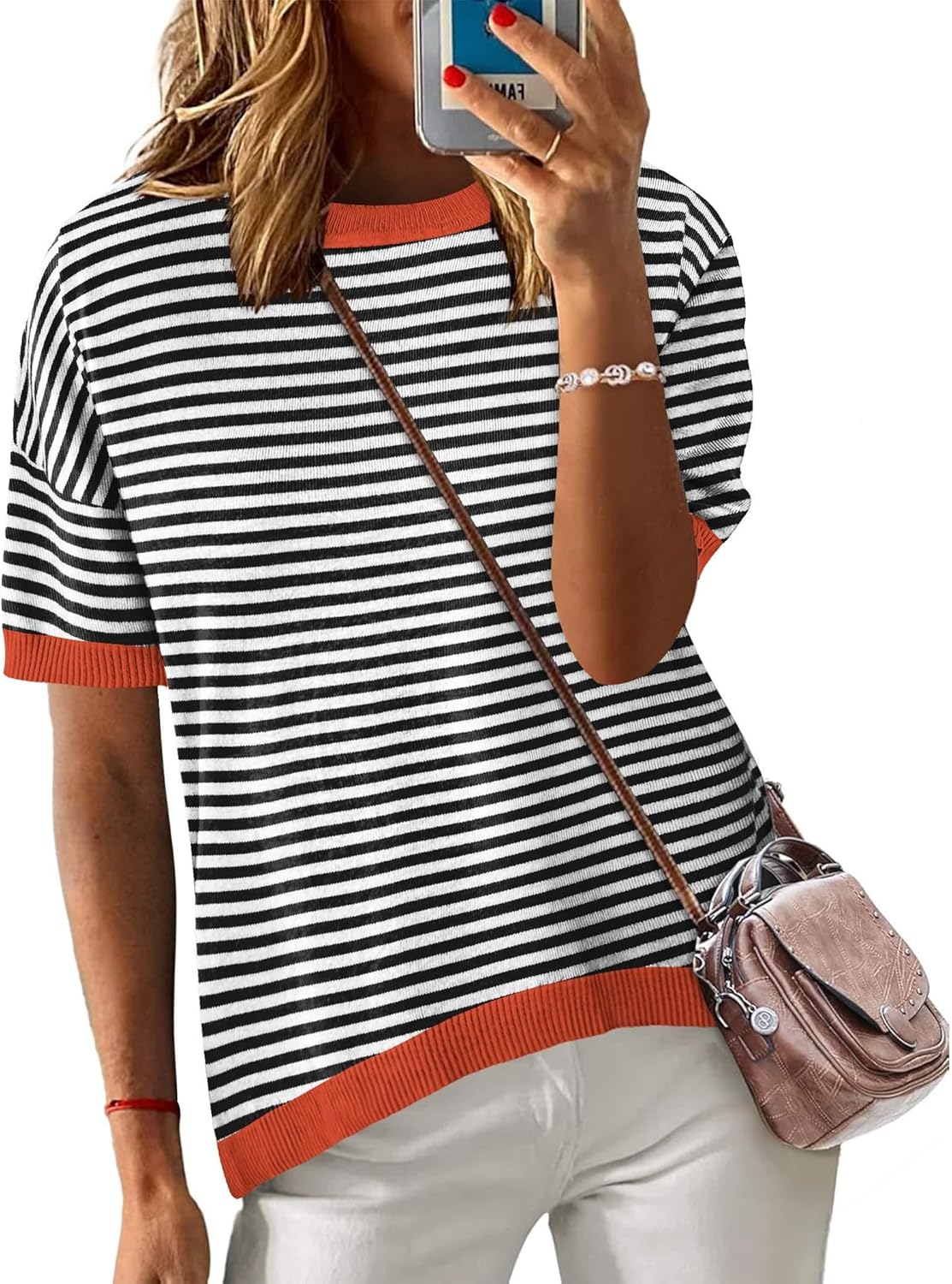 Zeagoo Womens Summer Tops Dressy Casual Short Sleeve Sweaters Crew Neck Lightweight Knit Tops Loose Blouse Basic Shirts