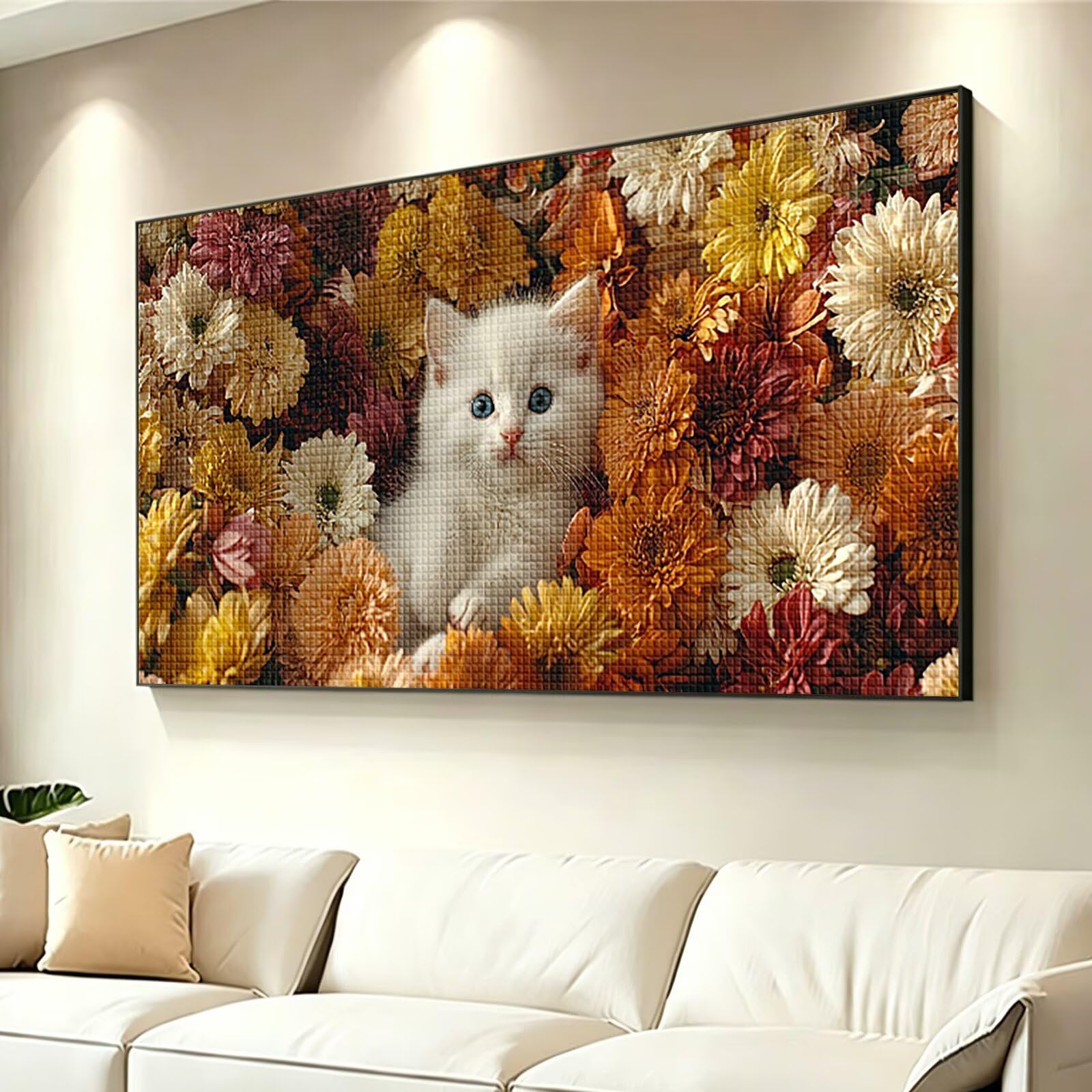 Diamond Painting Grande 200x100cm Gato Diamond Painting Adultos, DIY Flor Pintura de Diamante Manualidades Adultos, 5D Cuadrado Rhinestone Bordado Punto de Cruz para Home Decoration Regalo 0J-405
