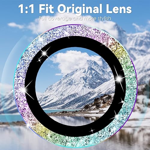 Miniatura 8 de CloudValley Protector de lente de cámara con purpurina para iPhone 14 Pro  14 Pro Max, vidrio templado 9H diseño todo en 1, compatible con fundas,