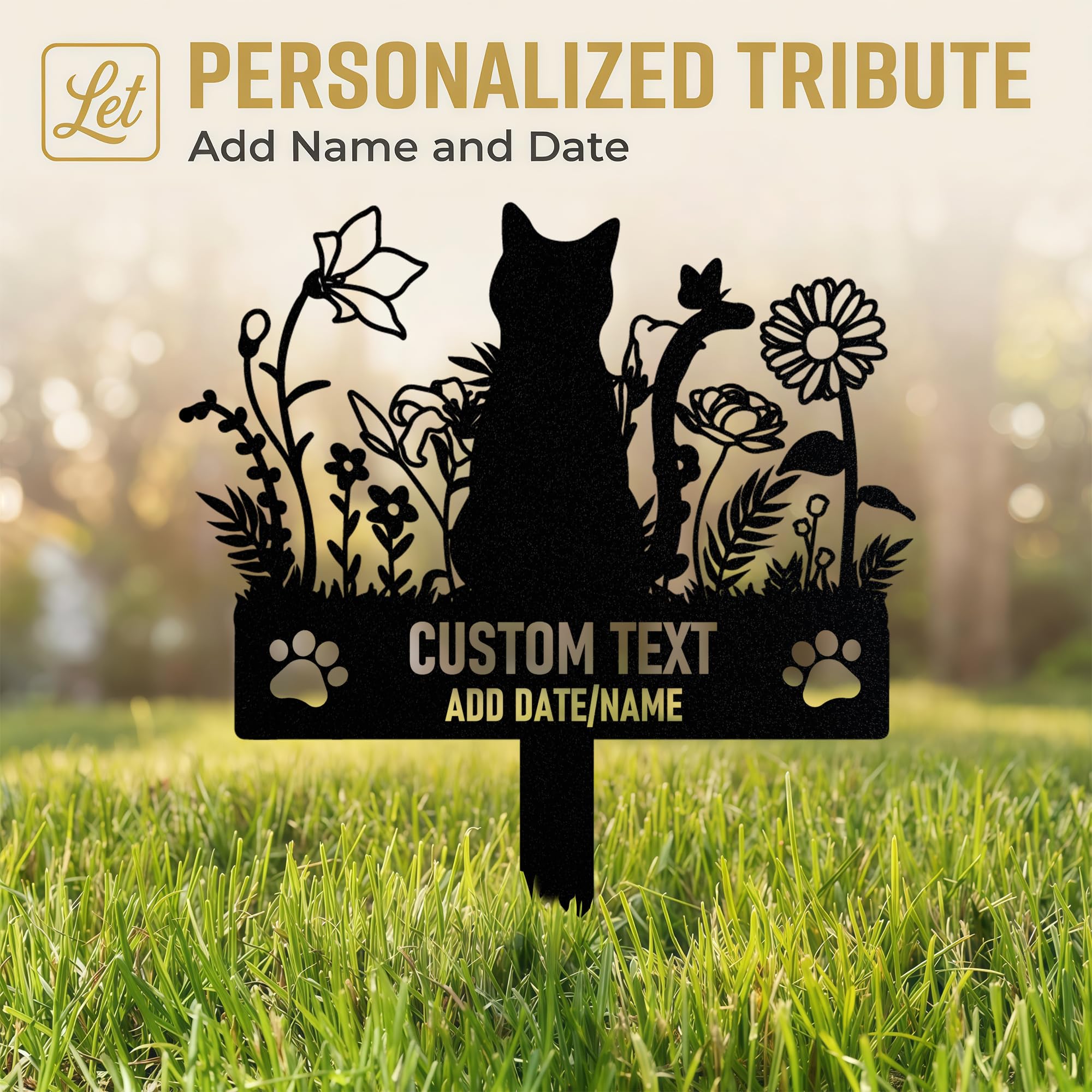 Grabstein Katze Personalisiert mit Name & Datum, Draußen Tier Grabstein Katze, Metall Grabschmuck für Hund Katze, Gedenksteine für Den Garten, Grabdekoration Andenken an Den Hund Katze