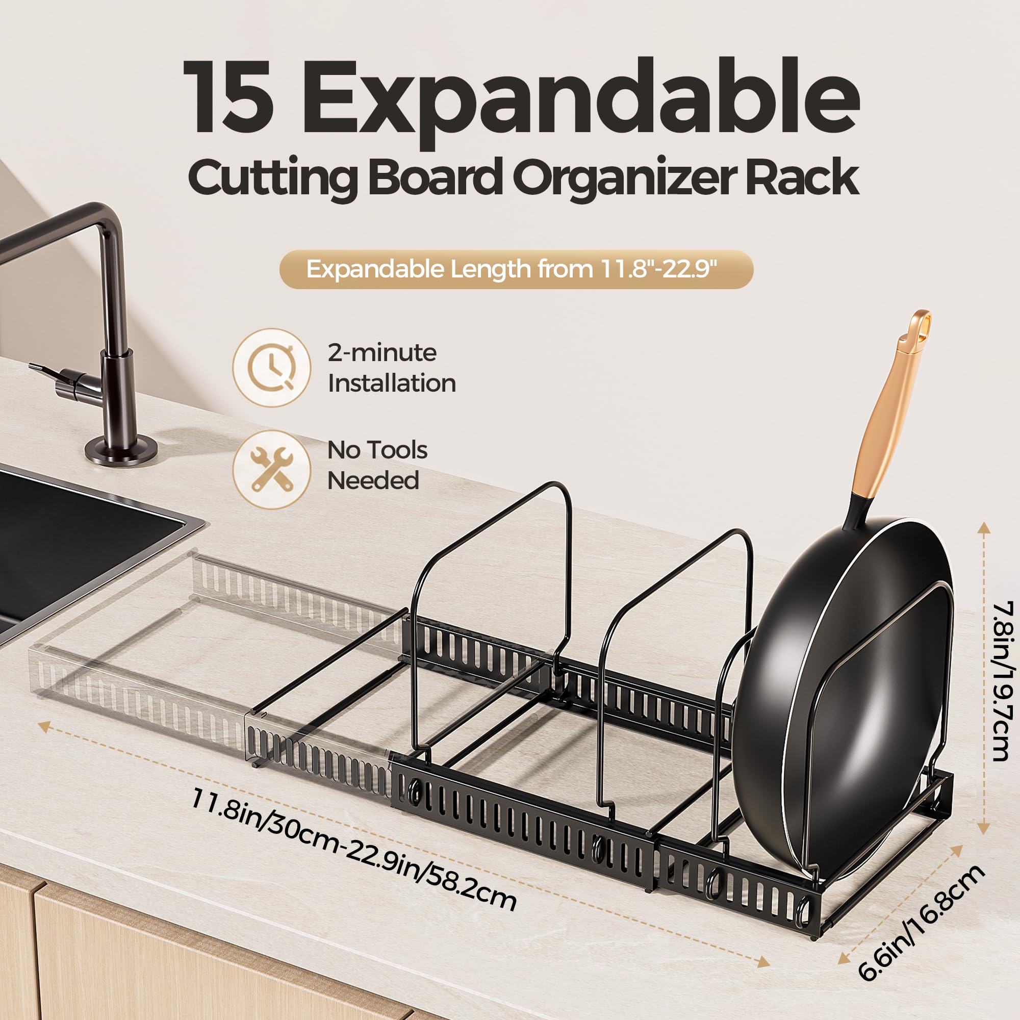 MUDEELA Topfdeckelhalter 2er-Set, 15 Fächer, erweiterbar, Schwarz