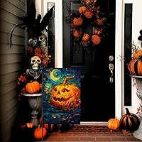 Vista 3 de Bandera de jardín de Halloween con diseño de calabaza, bandera de jardín personalizada, divertidas banderas de jardín, artes, cielo nocturno