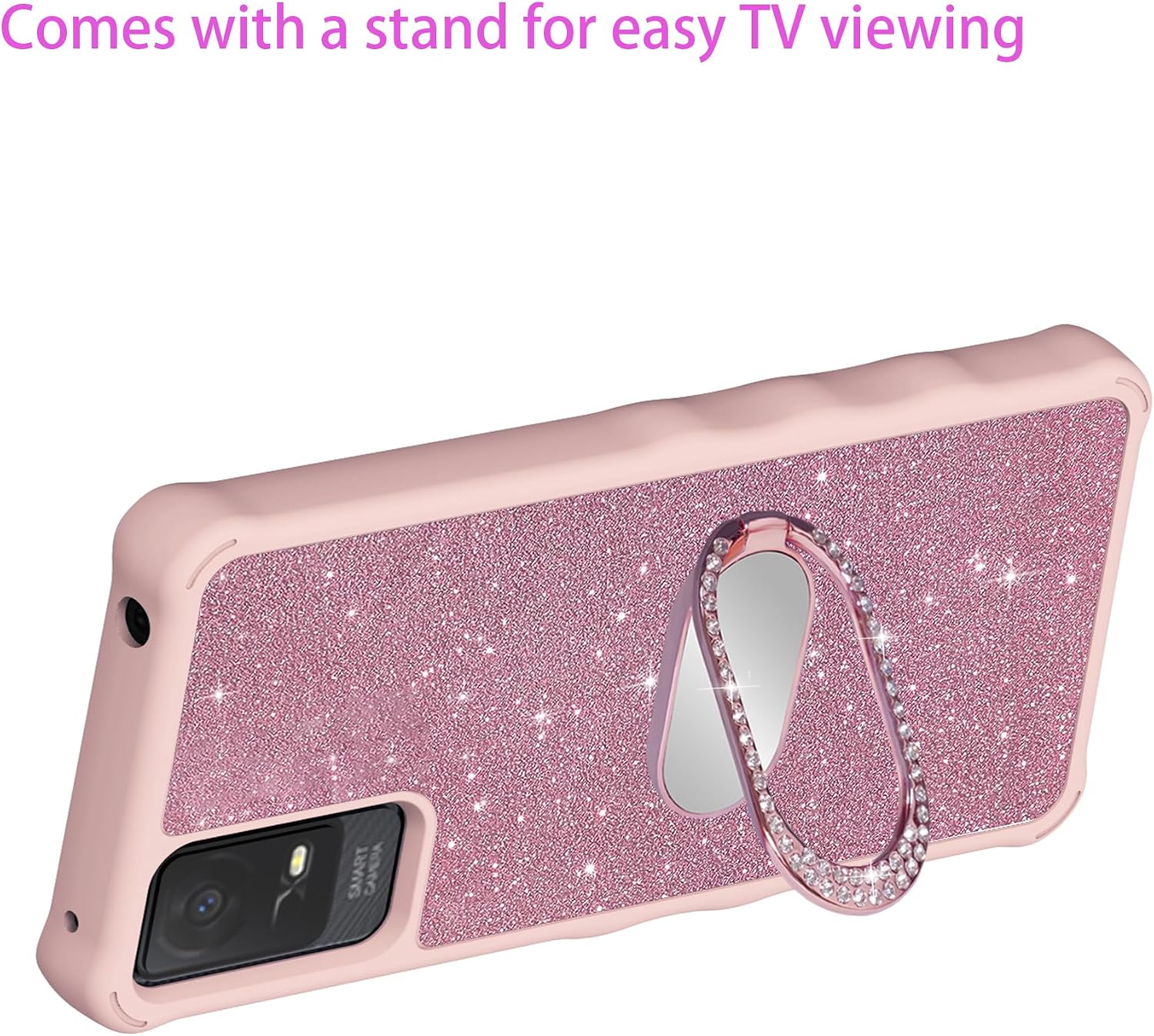 Generic for TCL ION V Case Compatible with TCL ION X Phone Case T607DL [with Tempered Glass Screen Protector] [360 Degree rotationRing Support] SF-F, CSK-Pink image 3