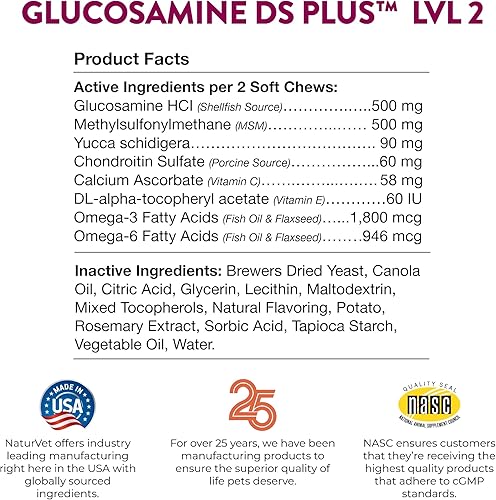 Miniatura 9 de NaturVet  Glucosamina DS Plus - Nivel 2 Cuidado Moderado  Apoya la función saludable de cadera y articulaciones  Mejorado con glucosamina, MSM y