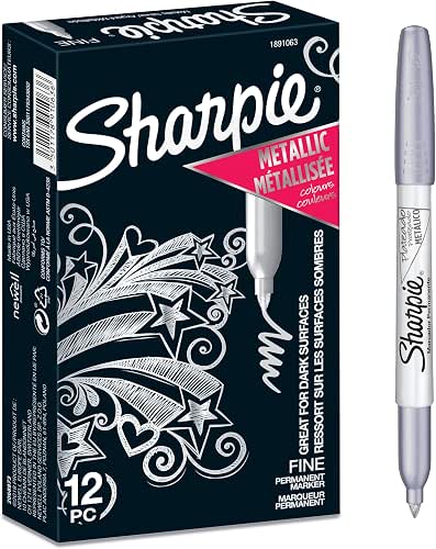 Sharpie Metallic Permanent Markers, Fine Point, Silver Ink, 12 Count