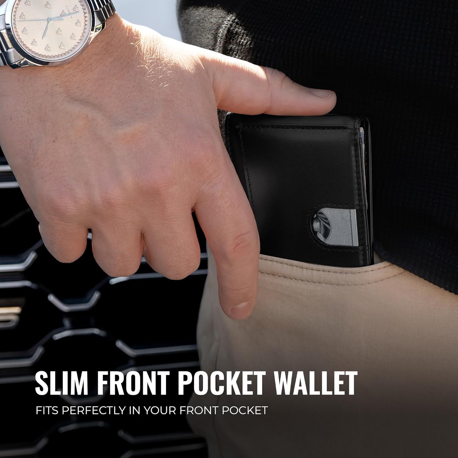 Kingly Cash Clip Slim Leather Wallet for Men with RFID Blocking & Money Clip - Minimalist Front Pocket Bifold Wallet Holds 12 Cards - Secure Card Holder with Easy Access Pull Tab - Image 3