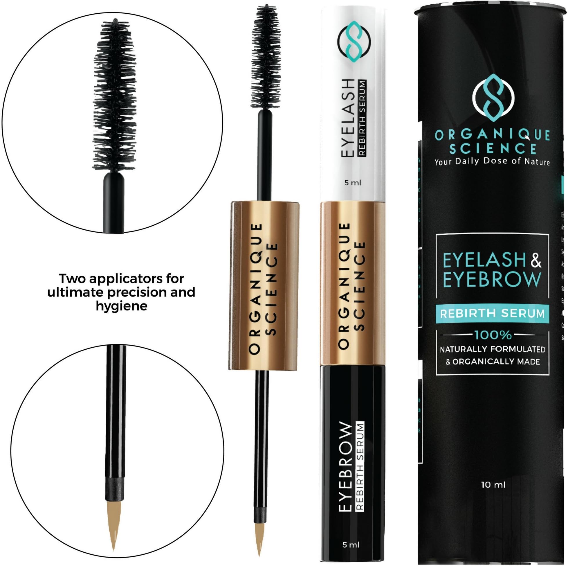 Organique Science Eyelash And Eyebrow Growth Serum With Anti-Inflammatory Action (10 ml) Enhances Hair Growth for Longer, Thicker, Stronger Lashes and Brows Made From 100% Natural Blend Of Oils And Pl