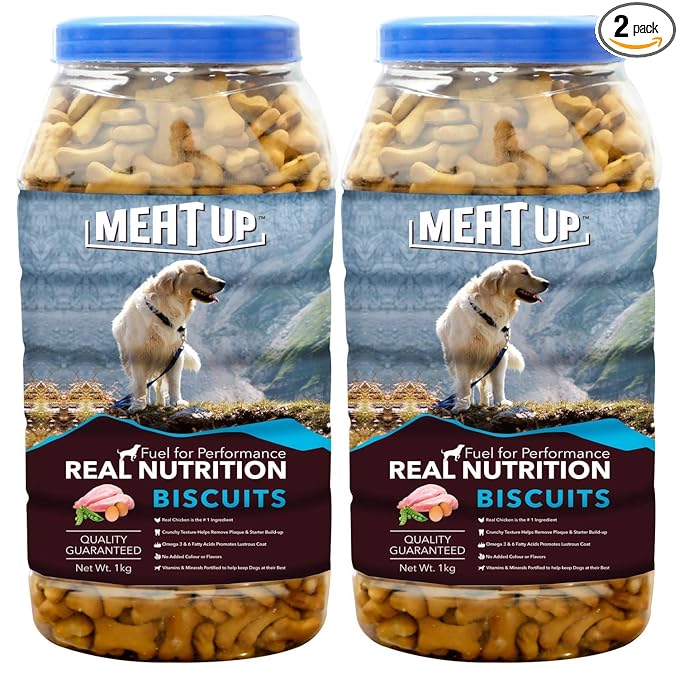 Meat Up Chicken Flavour , Real Chicken Biscuit, Dog Treats - 1kg Jar ( Buy 1 Get 1 Free)