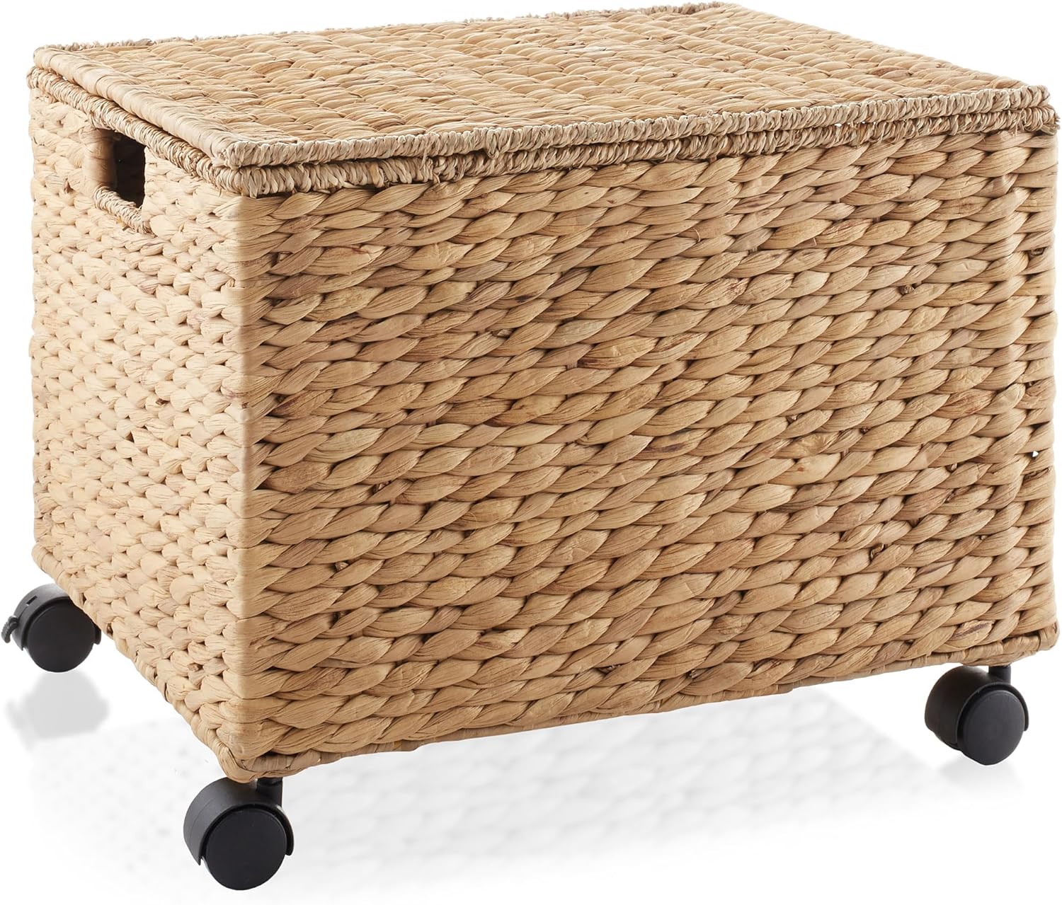 Natural Water Hyacinth Rolling Filing Cabinet with Lid