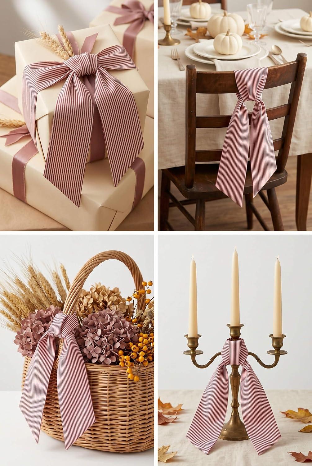 Red and White Striped Wreath Sash 2 Pack for Front Door, 5.12" x 54.33" Each Holiday Christmas Door Ribbon Decorations Set