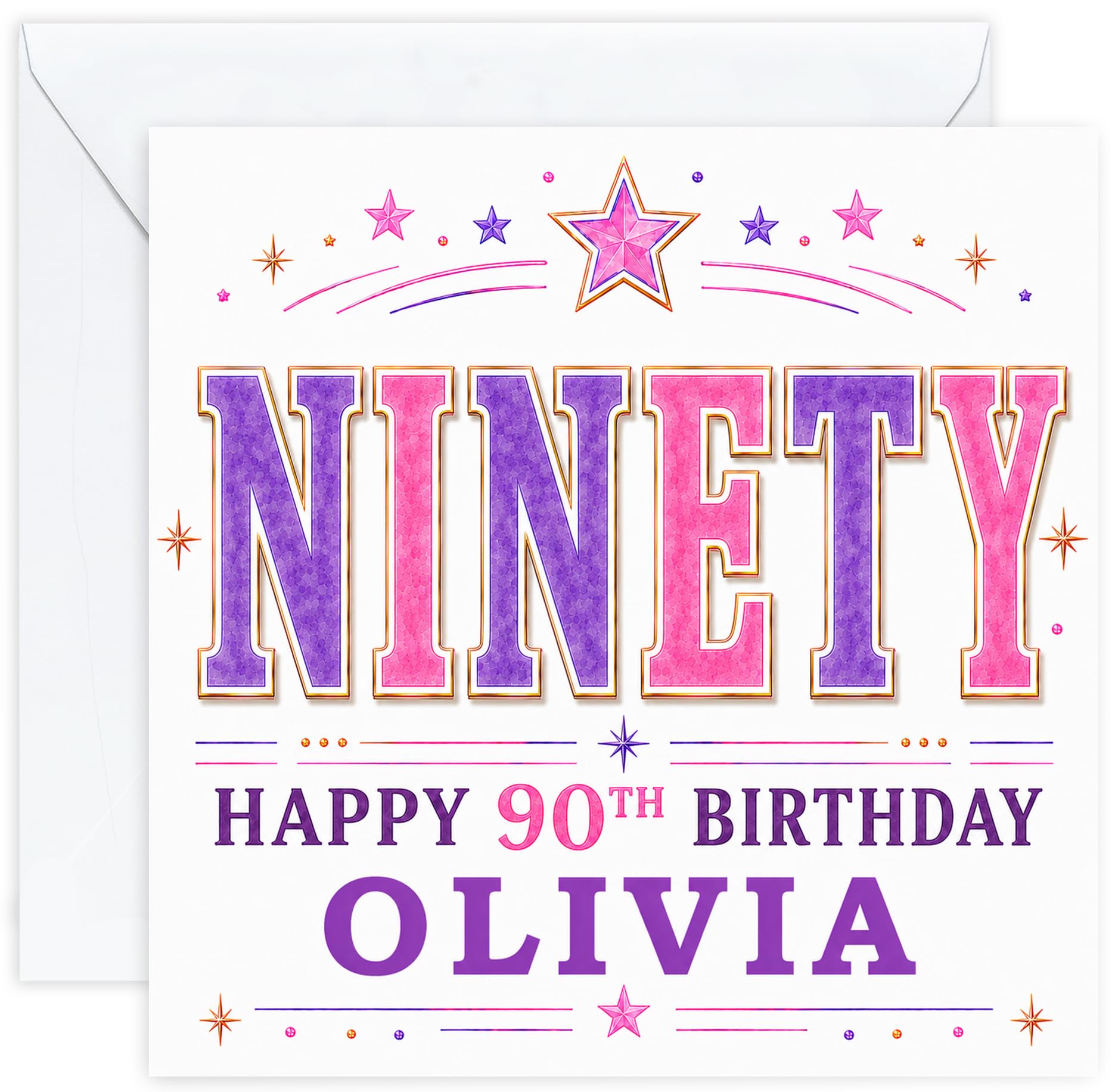 Personalised 90th Birthday Card for Her | Ninetieth Birthday Card for 90 Year Old Women | Mum Grandma Nan Aunt Friend | Female Birthday Card with Name (Design 06)