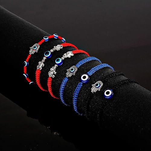Miniatura 6 de Gmai Pulseras con dije de la suerte de ojo malvado, tobillera de cuerda roja, hilo trenzado, amuleto trenzado, familia, pareja, amistad, ajustable
