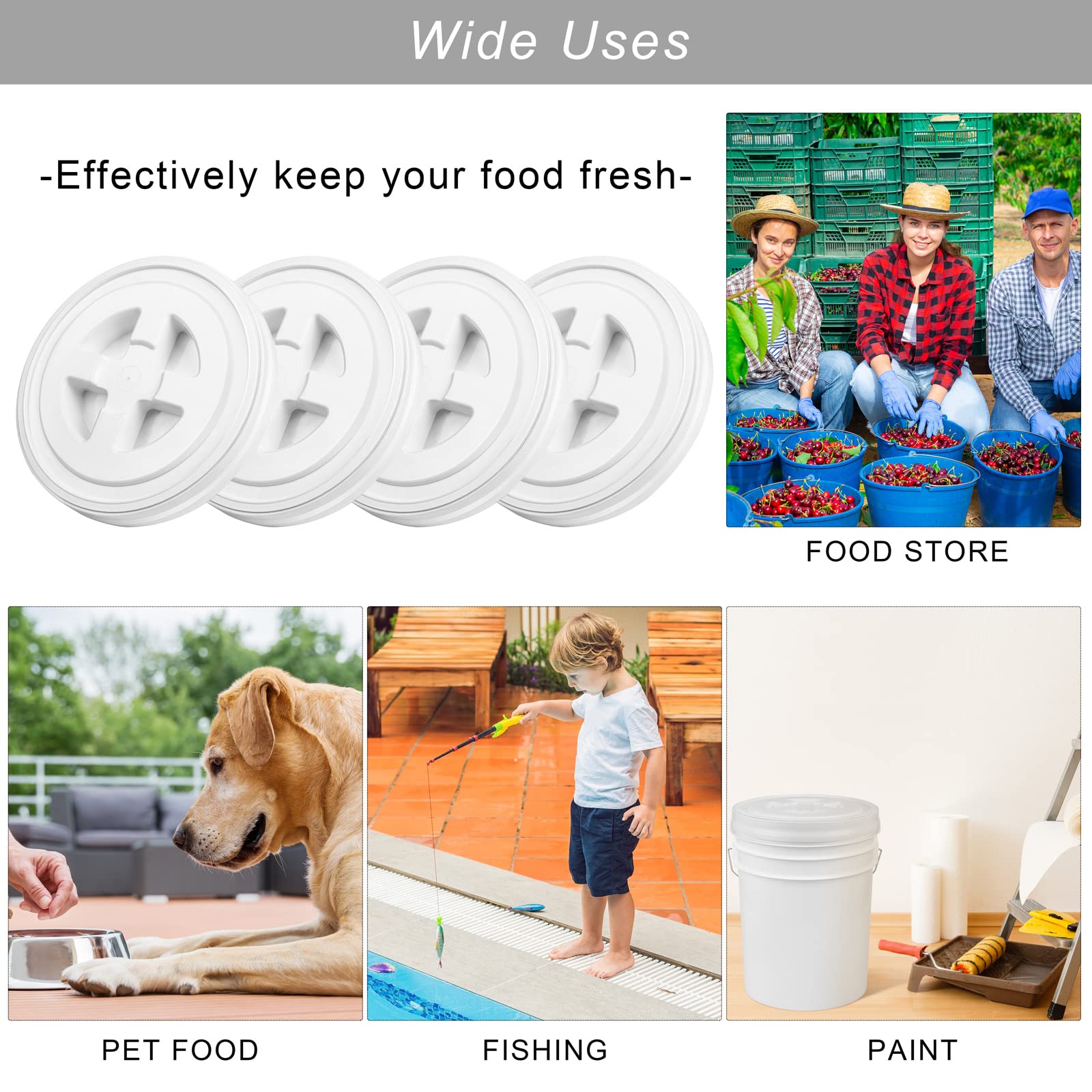 Aodaer 4 coperchi con guarnizione gamma, 5 galloni, coperchio per alimenti, coperchio riutilizzabile in plastica, coperchio per contenitori per alimenti (bianco)