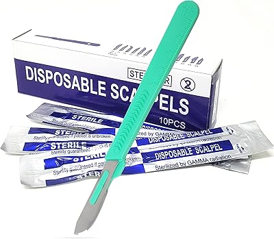 Disposable Sterile Scalpels, Podiatry & Professional Corn Callous Knife, Precision Carbon-Steel Blades with Plastic Handle -Individual Pouches - Podiatry Pedicure, Wart Removal & More -Box of 10 (#22)