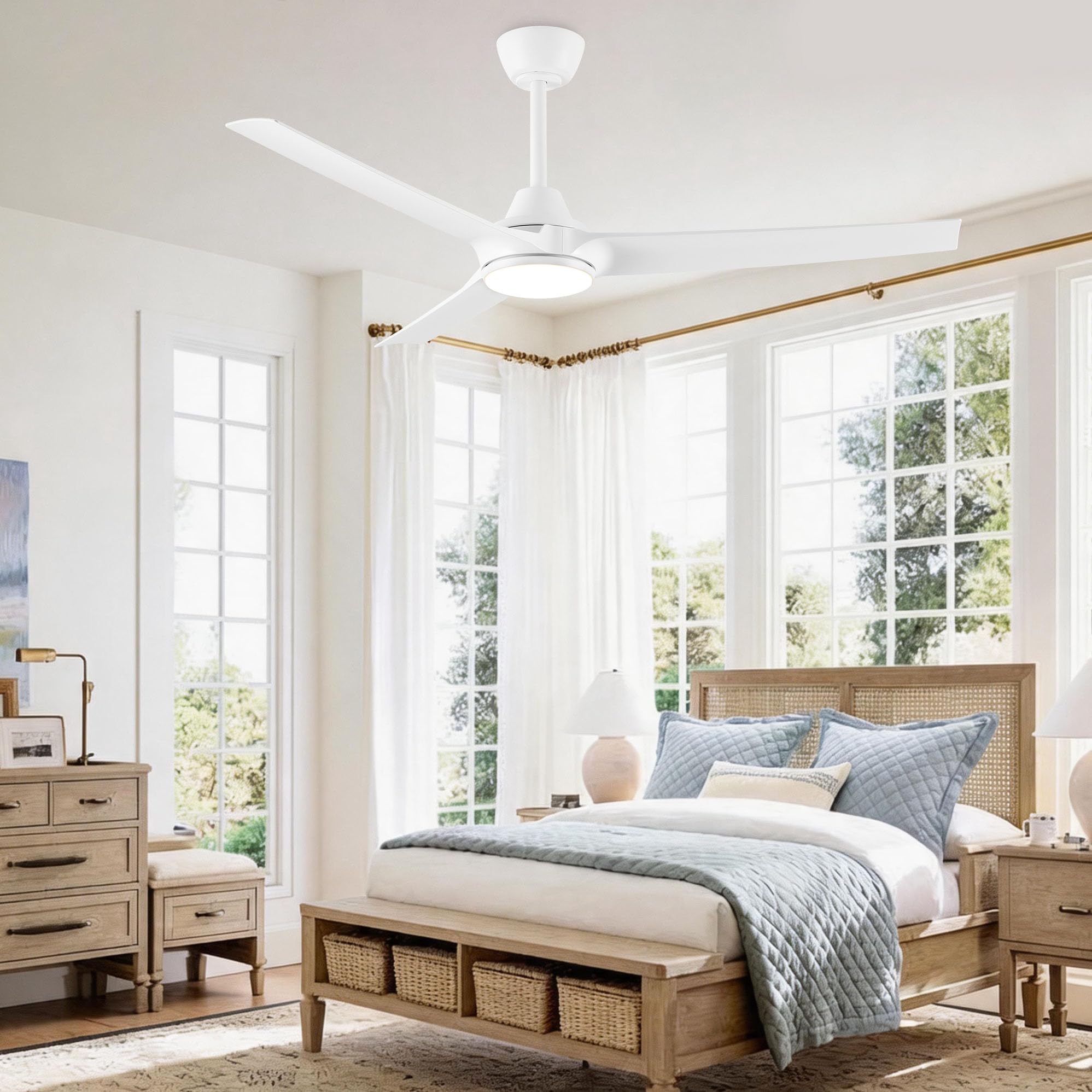 Parrot Uncle 132cm Ventilator Deckenleuchte,Umkehrbarer Ventilator, 3 Flügel, 3 Farbtemperatur,6 Geschwindigkeiten Zeitschaltuhr,Fernbedienung Leise Dimm für Schlafzimmer Wohnzimmer,Weiß