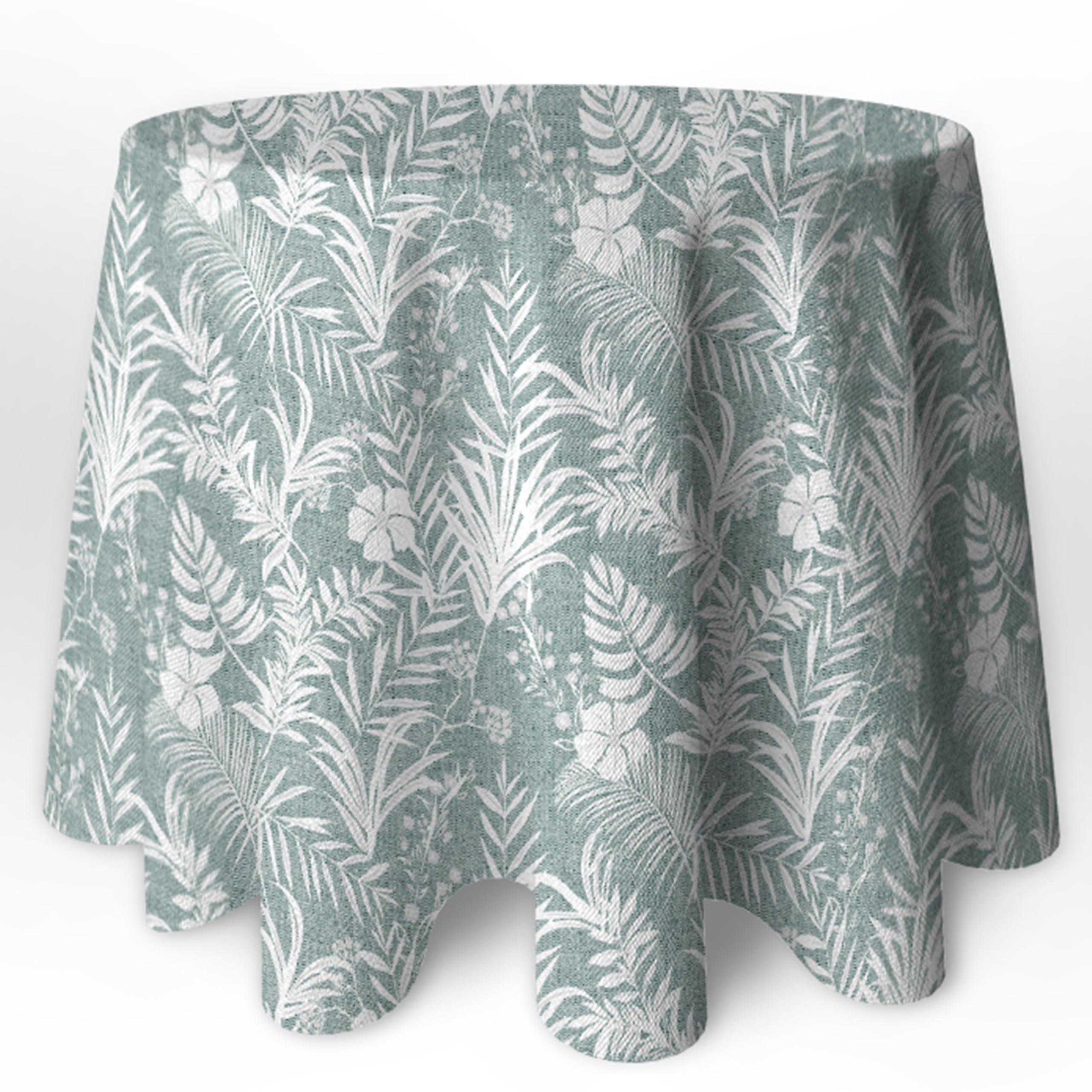 LaFábricadelasTelas -Falda,Ropa de Mesa Camilla Redonda Flores y Hojas Color Agua Marina y Gris. (Agua Marina, 90 Redonda Diámetro)