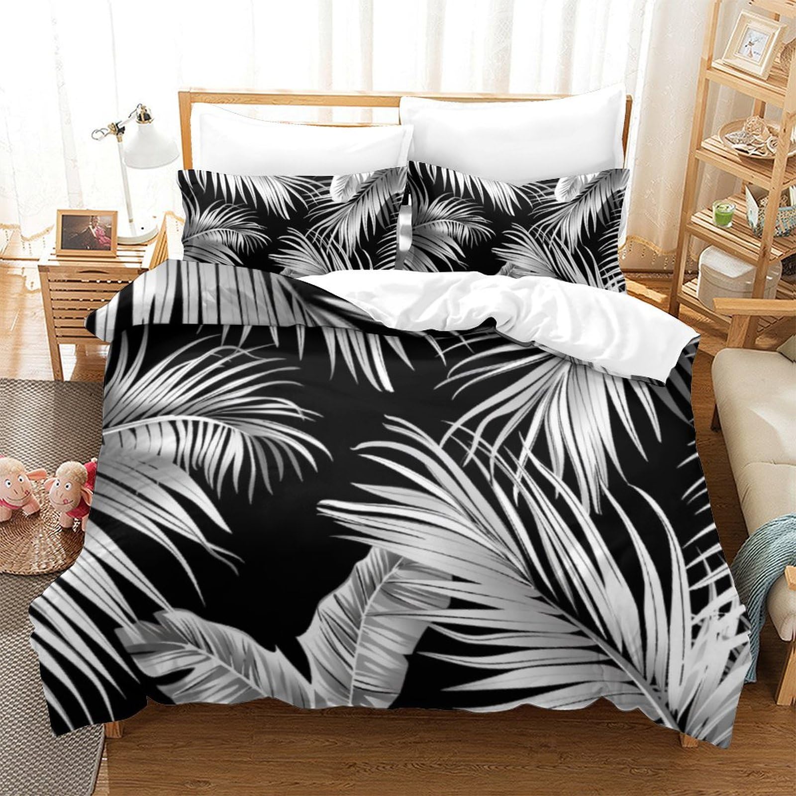 Housse de couette 260x220cm Les Feuilles parure lit microfibre douce de qualité supérieure